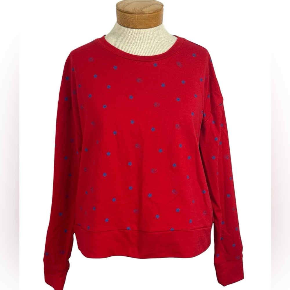 NWT Earl Jeans Star Print Crewneck Sweatshirt, Red & Blue Patriotic Size Small